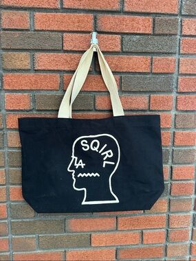 Brain Dead Black Canvas Tote Bag with Cream Handles